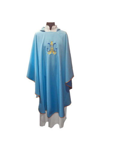 Casulla mariana azul con M bordada
