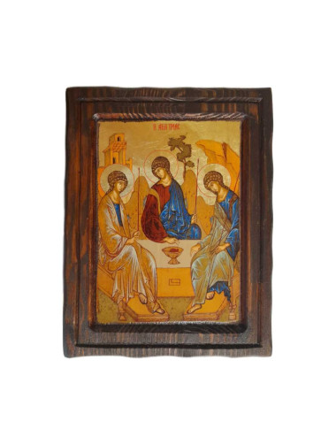Hand Painted Greek Icon with Holy Trinity image