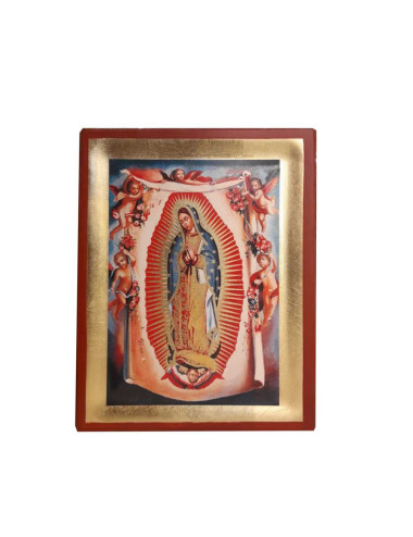 Hand Painted Greek Icon with the Virgin of Guadalupe image