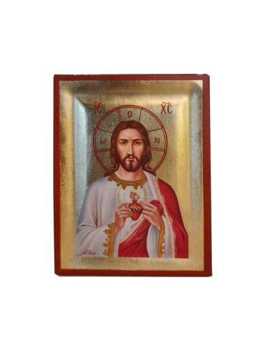 Hand Painted Greek Icon with the Sacred Heart of Jesus image