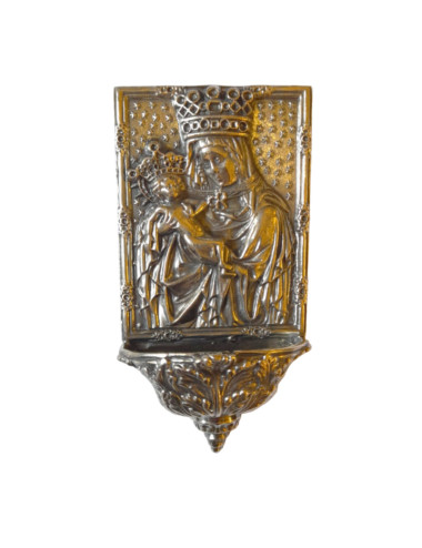 Holy water font with image of Virgin with Child made in sterling silver