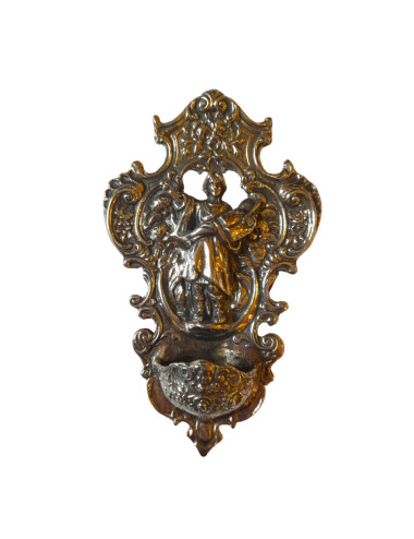Holy water font with image of Saint Pancracio made in sterling silver