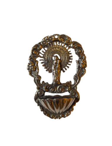 Holy water font with image of Virgin of the Pilar made in sterling silver