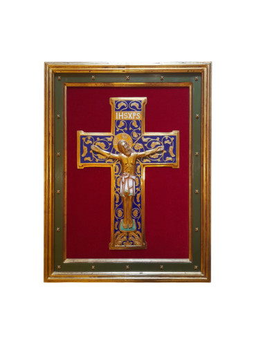 Frame with Romanesque crucifix decorated with enamel