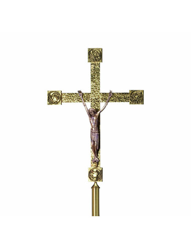 Cruz Procesional metal martelé y Evangelistas