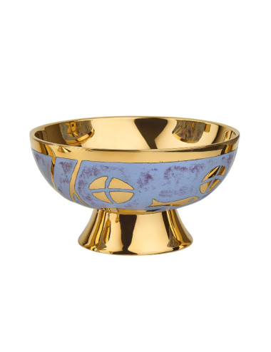 Modern style Open-Ciboria made in brass with blue enamel and design of bread and fish