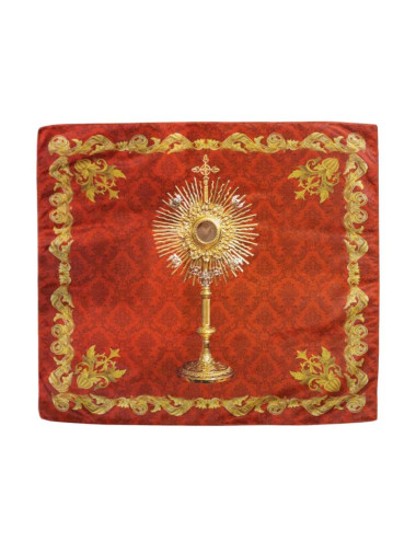 Balconera del corpus roja de gran tamaño con imagen de la custodia