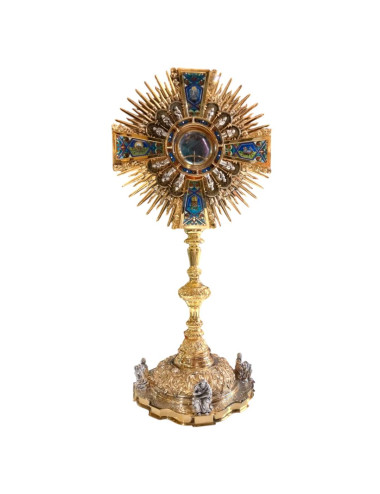 Baroque Monstrance made in two-tone sterling silver and fired enamels