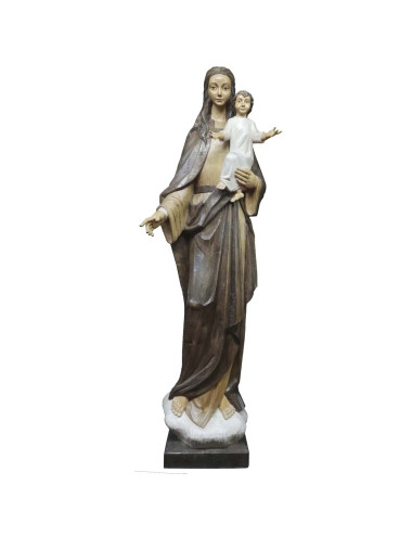 Imagen de la Virgen con el Niño en brazos en talla de madera
