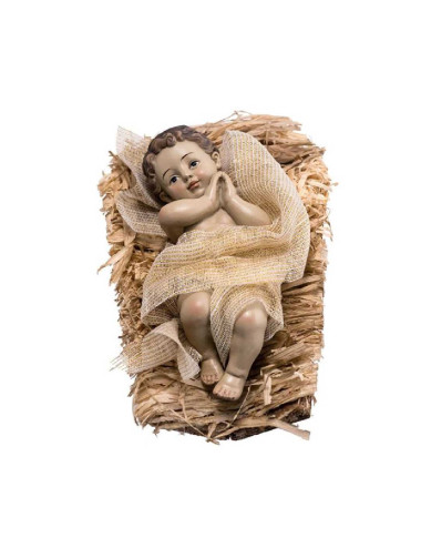 Niño Jesús realizado en resina y cuna sencilla de madera