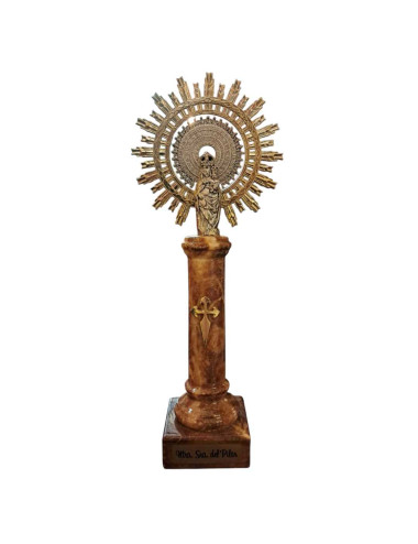 Imagen de la Virgen del Pilar metal y mármol marrón