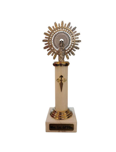 Image of the Virgin of the Pilar made in brass two tones and brown marble