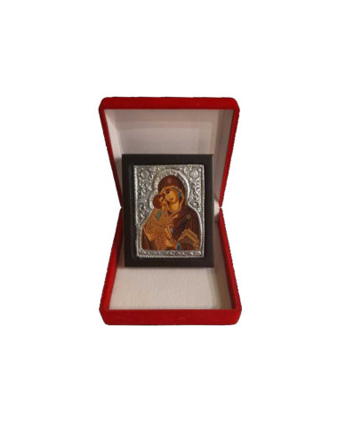 Greek icon made in brass and wood with case