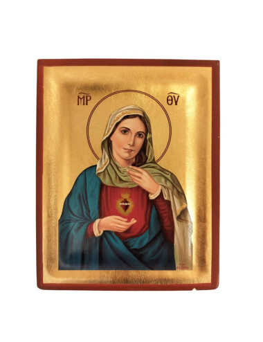 Icono griego con imagen del Sagrado Corazón de María