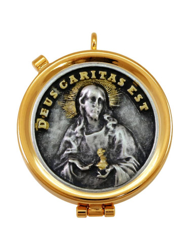 Hosts box made in brass with Sacred Heart relief on lid