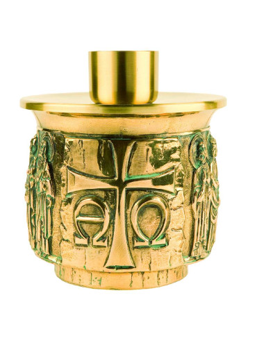 Altar candlestick made in resin with cross, alpha, omega, Apostles made in resin