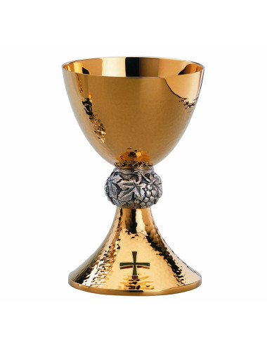 Chalice and dish Paten classic design hammered and enameled cross