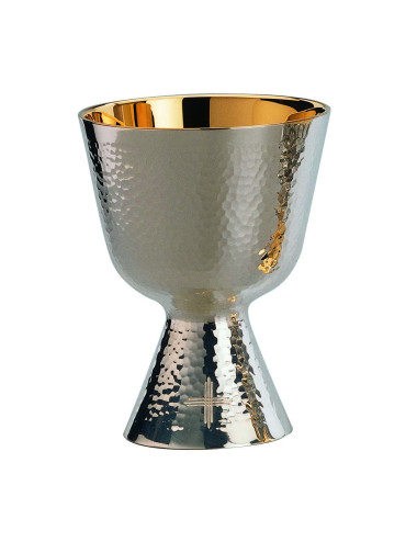 Silver plated Chalice and bowl Paten modern style hammering