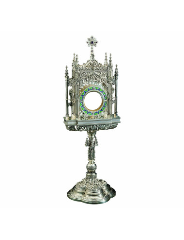 Gothic Monstrance sterling silver fretwork filigree and enamel
