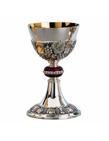 Classic style Chalice and Paten grapevine cross and enameled node