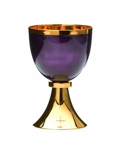Cáliz moderno y Patena esmalte morado