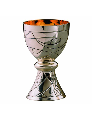 Modern Chalice and Paten bread and fishes