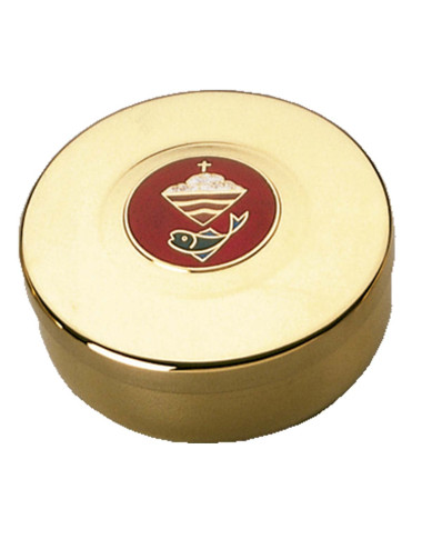 Hosts box with bread and fish motifs enamelled in the lid