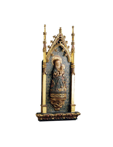 Virgen con Niño en Retablo Gótico madera