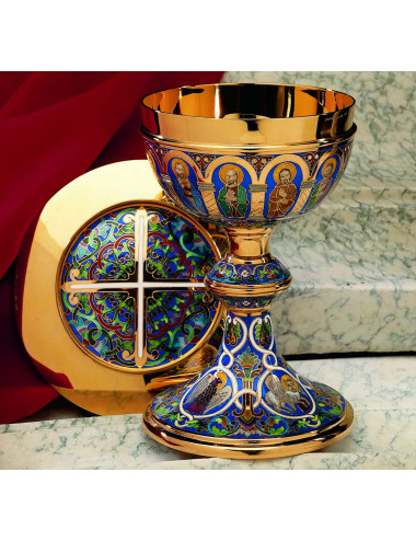Romanesque Chalice and Paten Apostles and Evangelists enamels