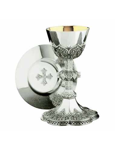 Gothic silver plated Chalice and Paten floral motifs