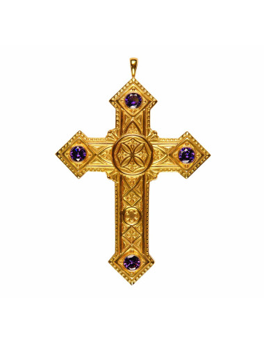 Pectoral Cross sterling silver amethysts with geometrics motifs