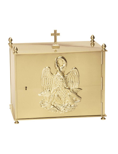 Tabernacle made in brass with pelican symbol on the door