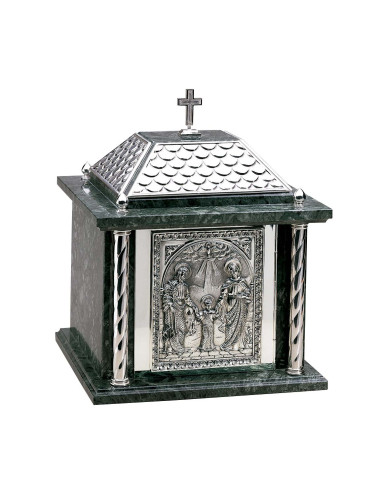 Tabernacle with Holy Family design made in marble and brass