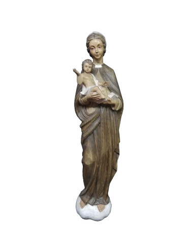 Imagen de la Virgen con el Niño en brazos en talla de madera