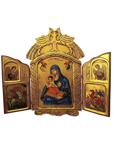 Greek triptych with the Virgin of Perpetual Help imagen hand painted
