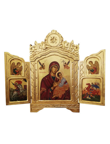 Tríptico griego con la Virgen del Perpetuo Socorro pintado a mano