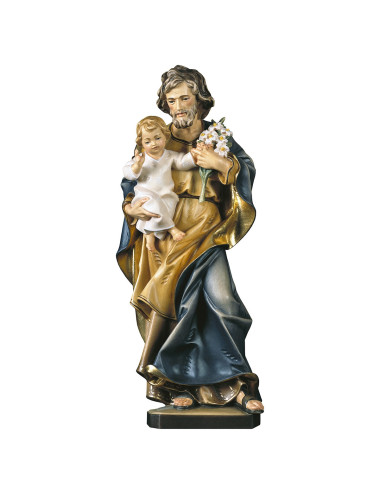 Saint Joseph with child and lilies image made in wood carving
