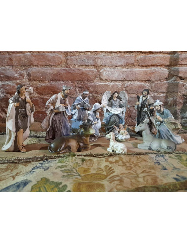 Nativity Set with Angel, Wise Men and shepherd made in resin