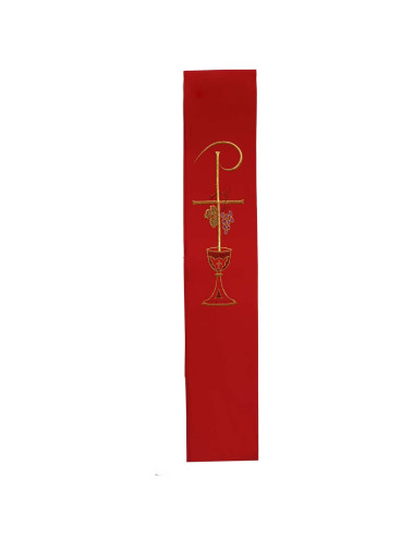 Estola roja con bordado de PX, uvas, espigas y cáliz