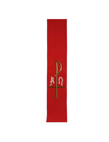 Estola roja con bordado Cruz, Alfa y Omega