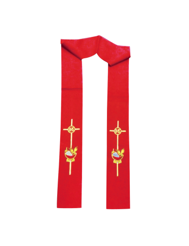 Estola roja con motivo de jhs, espigas y panes