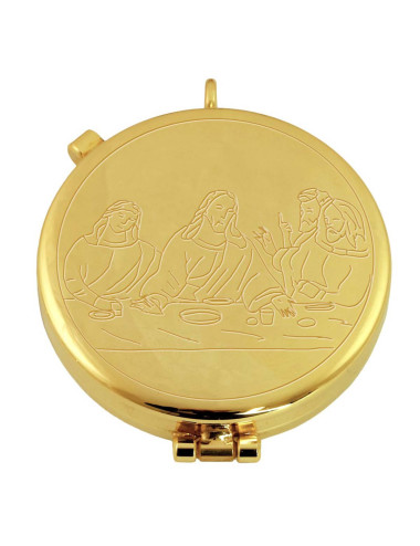 Hosts box with the Last Supper motif made in gold plated brass