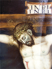 Detalle de Pintura de Retablo de Cuéllar restaurada por Santarrufina restauración de pintura, restauración, santarrufina